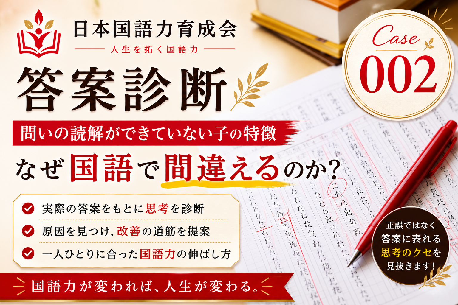 問いの読解ができずに間違えた答案を分析する日本国語力育成会の答案診断記事